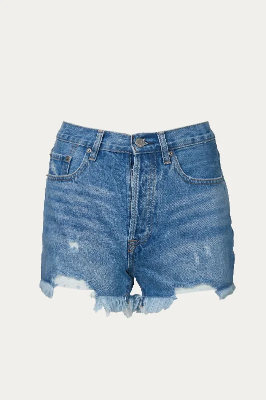 Denim Women Shorts with Distressed Details for a Casual VibeFrayed High-Rise Denim Short In Blue Denim Women Shorts with Distressed Details for a Casual VibeFrayed High-Rise Denim Short In Blue