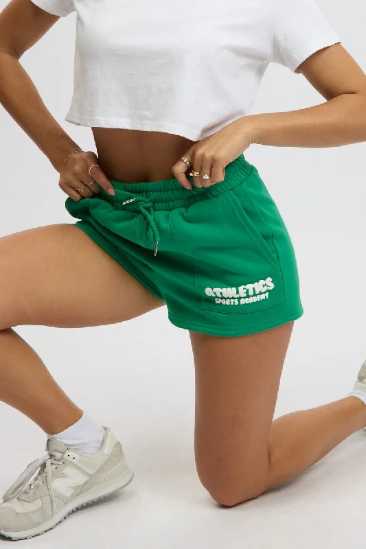 Printed Floral Women Shorts for a Summer - Ready StyleGreen Track Shorts High Rise Elastic Waist