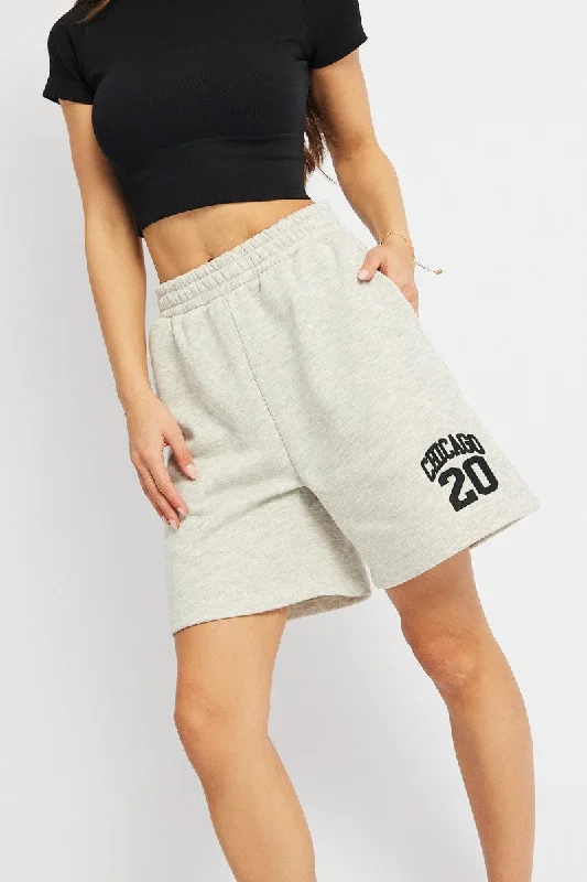 Cargo Women Shorts with Multiple Pockets for FunctionalityGrey Track Short Boyfriend Mid-Thigh