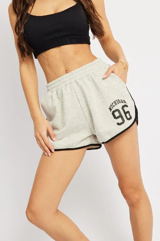 Stretchable Women Shorts for Maximum MobilityGrey Track Shorts High Rise Elastic Waist