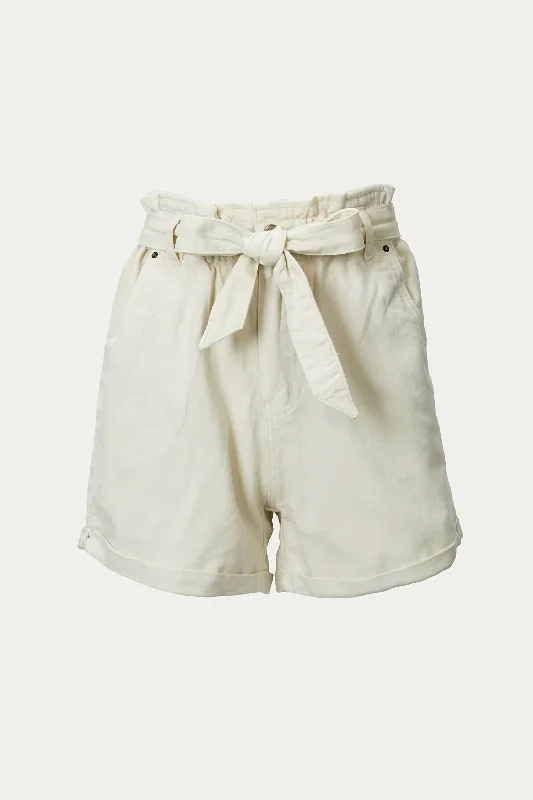 Elastic Waist Women Shorts for Easy Wear and ComfortHigh-Rise Peplum Cotton-Twill Short In Ivory