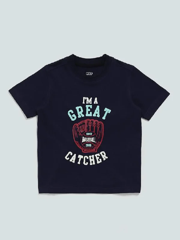 Embroidered Women Shorts with Intricate DesignsHOP Kids Navy Typographic Printed Catch T-Shirt Embroidered Women Shorts with Intricate DesignsHOP Kids Navy Typographic Printed Catch T-Shirt