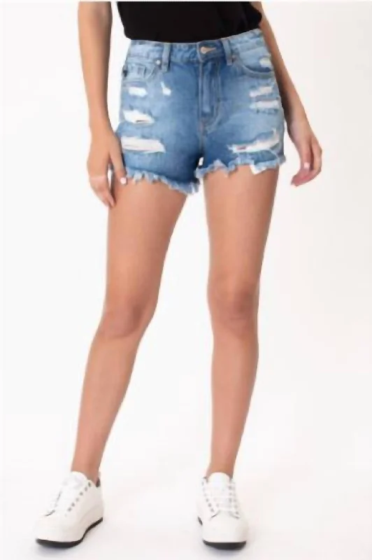 Belted Women Shorts to Enhance the WaistlinePastel Thread Distressed Denim Shorts In Medium Wash Belted Women Shorts to Enhance the WaistlinePastel Thread Distressed Denim Shorts In Medium Wash