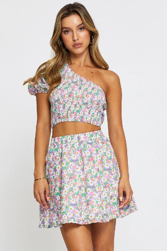 Cargo Women Shorts with Multiple Pockets for FunctionalityPrint Skater Mini Skirt