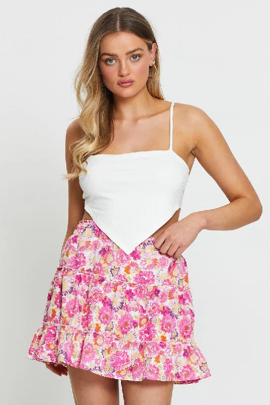 Cuffed Women Shorts for a Laid - Back and Trendy LookPrint Skater Skirt