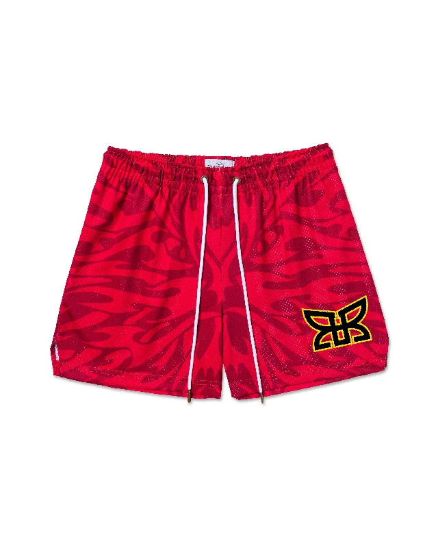 Embroidered Women Shorts with Intricate DesignsRED TONAL FLAMES
