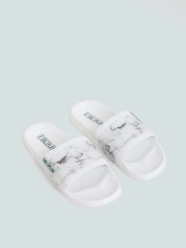 Tie - Waist Women Shorts for a Customizable FitSOLEPLAY White & Grey Marble Effect Printed Knitted Slides Tie - Waist Women Shorts for a Customizable FitSOLEPLAY White & Grey Marble Effect Printed Knitted Slides