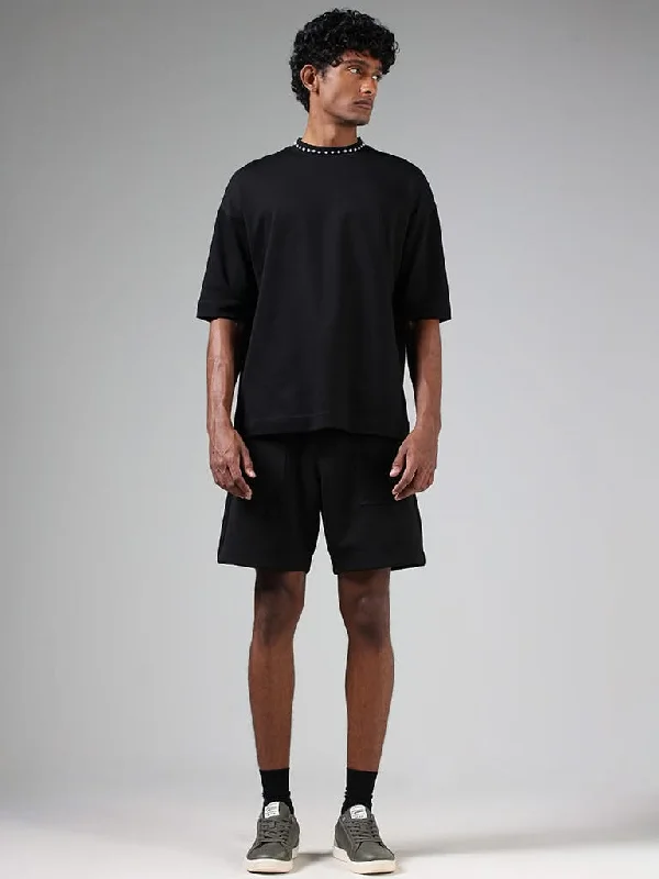 Cuffed Women Shorts for a Laid - Back and Trendy LookStudiofit Black Relaxed-Fit Mid-Rise Shorts