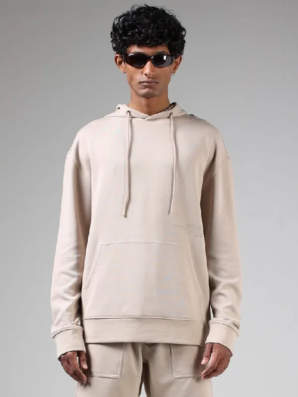 Stretchable Women Shorts for Maximum MobilityStudiofit Light Taupe Relaxed-Fit Hoodie Sweatshirt