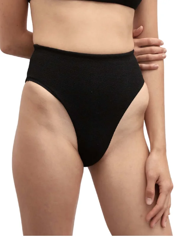 String bikini for a minimalistic and sexy beach style90's High Waist Bottom Bouclê | Black String bikini for a minimalistic and sexy beach style90's High Waist Bottom Bouclê | Black