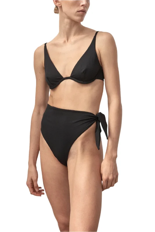 Metallic - finish bikini for a glamorous and eye - catching poolside lookAsymmetrical Tie Bottom | Black Metallic - finish bikini for a glamorous and eye - catching poolside lookAsymmetrical Tie Bottom | Black