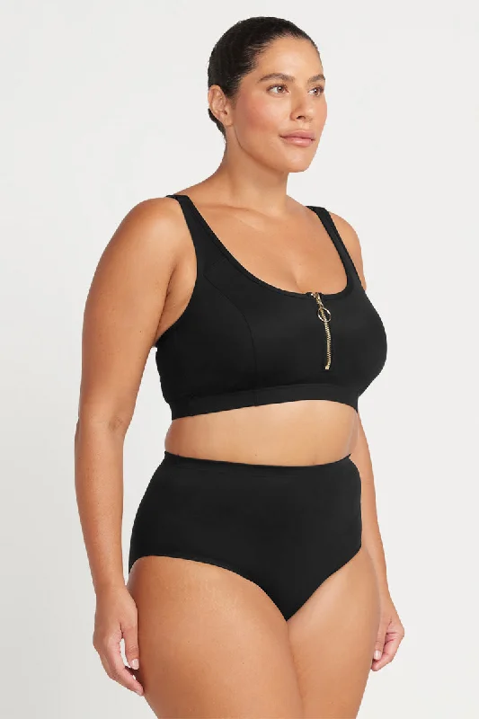 Striped bikini with a classic pattern for a timeless beach aestheticBlack Sculpt Renoir High Waist Bikini Bottom