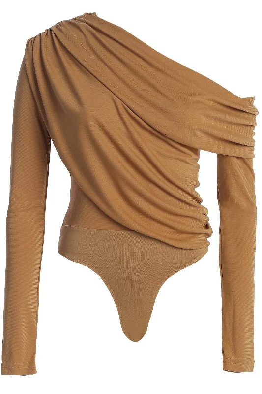 Printed Bodysuits with Floral Patterns for a Feminine VibeBeige Ultra High Neck Bodysuit