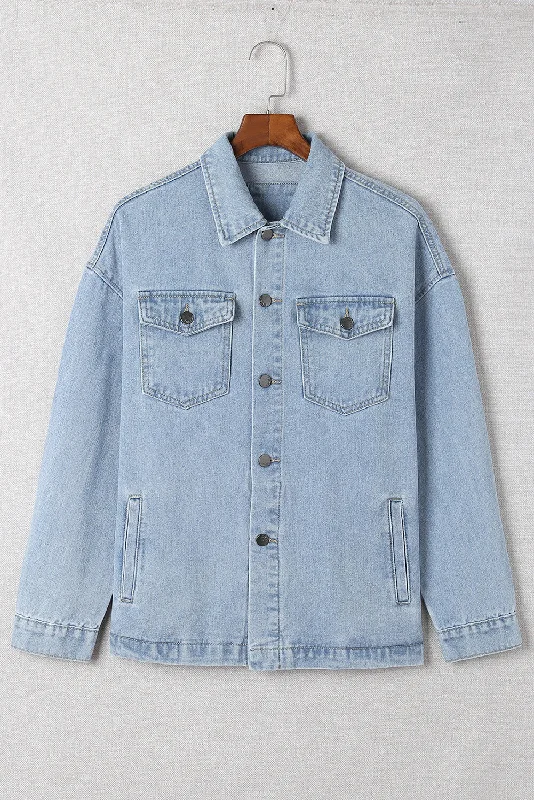 Denim Top with a Peplum Hem for a Flirty and Feminine LookButton Down Collared Denim Jacket