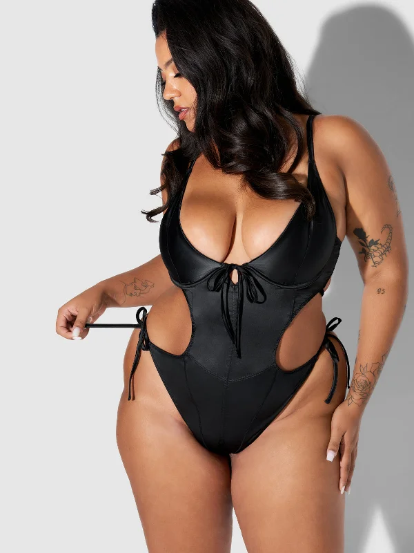 Crop Bodysuits to Pair with High - Waisted BottomsPetra Tie Up Satin Teddy