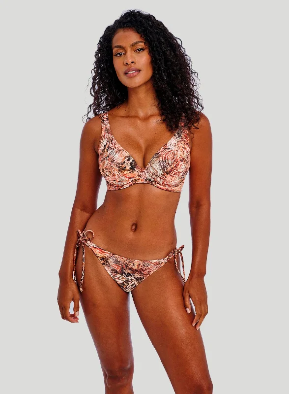 Long - line bikini top for added support and a fashionable lookFreya Swimwear: Desert Cat Tie Side Bikini Brief Sunset Long - line bikini top for added support and a fashionable lookFreya Swimwear: Desert Cat Tie Side Bikini Brief Sunset