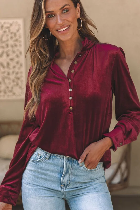 Maternity Bodysuits for Expecting Mothers' ComfortFrill Half Button Mock Neck Long Sleeve Blouse Maternity Bodysuits for Expecting Mothers' ComfortFrill Half Button Mock Neck Long Sleeve Blouse