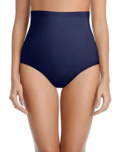 Push - up bikini top to enhance the bust for a confident beach appearanceWomen's Retro Extra High Waisted Bathing Suit Bottoms-Navy Blue