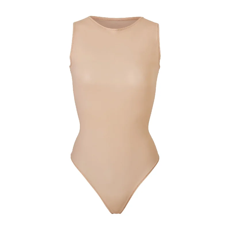 Mesh Bodysuits for a Bold and Edgy Fashion StatementJELLY SHEER CREW NECK BODYSUIT | CLAY