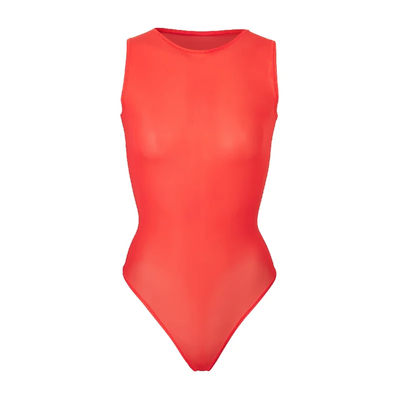 Long - Sleeve Bodysuits for Cold Weather LayeringJELLY SHEER CREW NECK BODYSUIT | POPPY