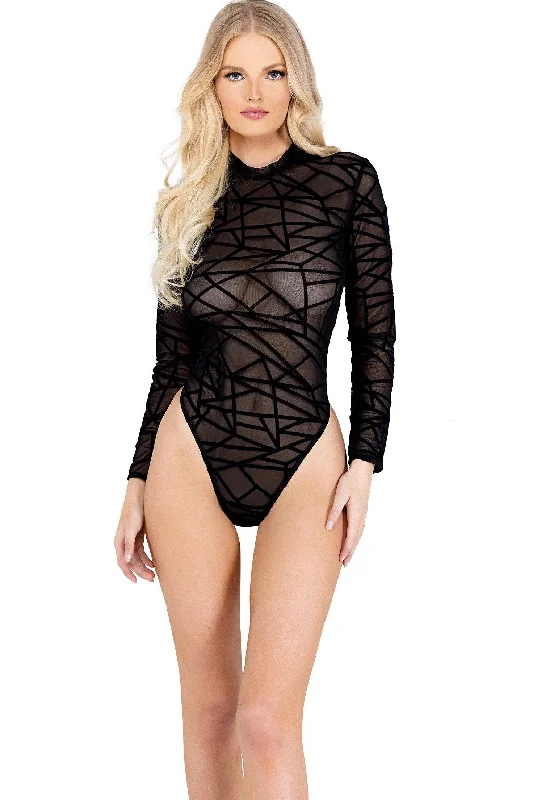 Sleeveless Bodysuits for a Cool and Casual Summer LookFlocking Detailed Sheer Mesh Bodysuit with Zipper Closure