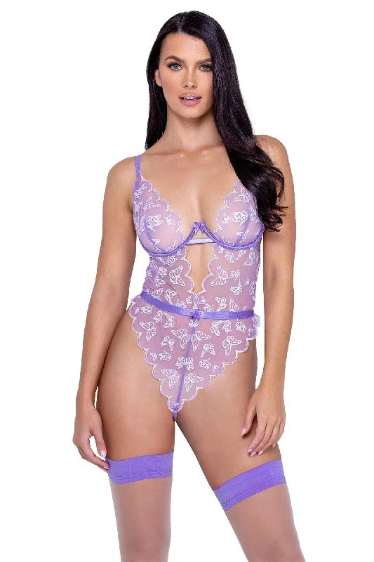 Neon Bodysuits to Stand Out at PartiesButterfly Glow Teddy With Scalloped Trim