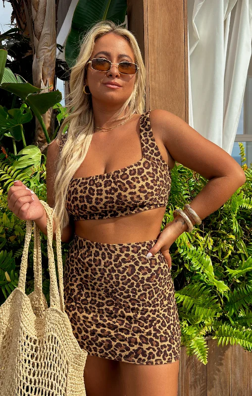 Plus size swimwear for beach vacationsMary Mini Skirt ~ Leopard Contour Scrunch