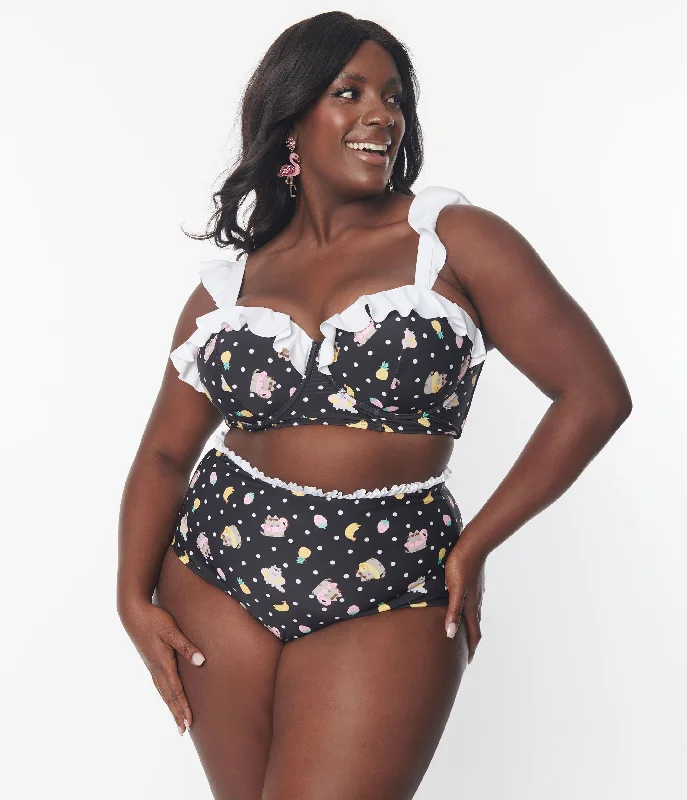 Plus size high waisted bikini bottomsPusheen x Unique Vintage Plus Size Pool Time Southampton Swim Top