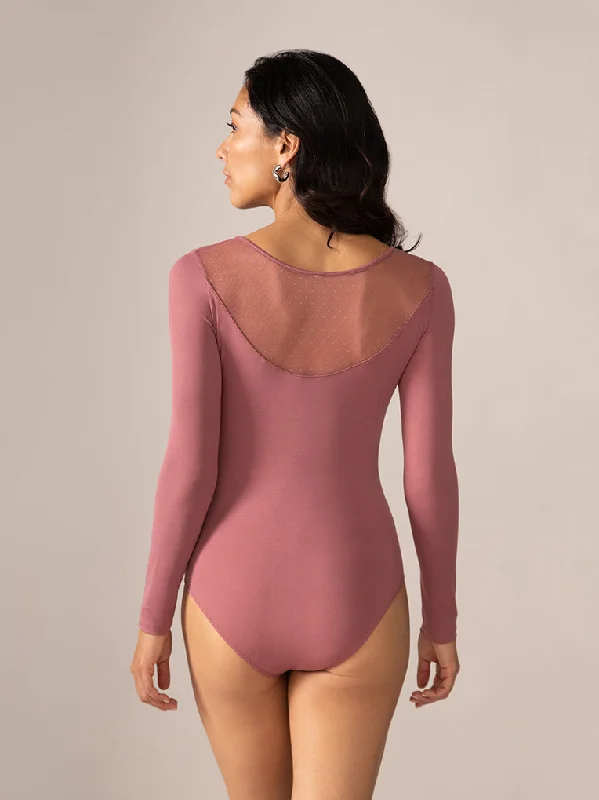 Long - Sleeve Bodysuits for Cold Weather LayeringLongsleeve Bodysuit with Sheer Back in Rosewood