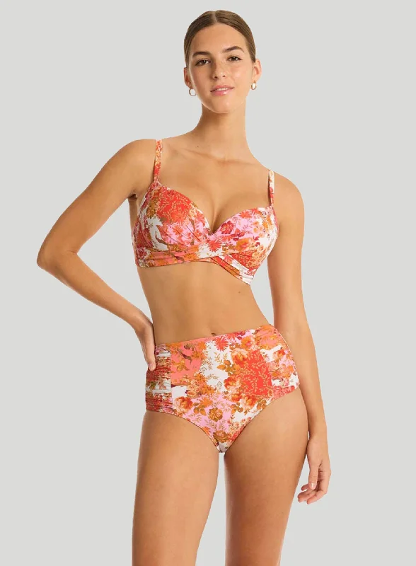 Tropical - themed bikini for a vacation - ready beach outfitSea Level: Daisyfield High Waisted Gathered Side Pant Coral Tropical - themed bikini for a vacation - ready beach outfitSea Level: Daisyfield High Waisted Gathered Side Pant Coral
