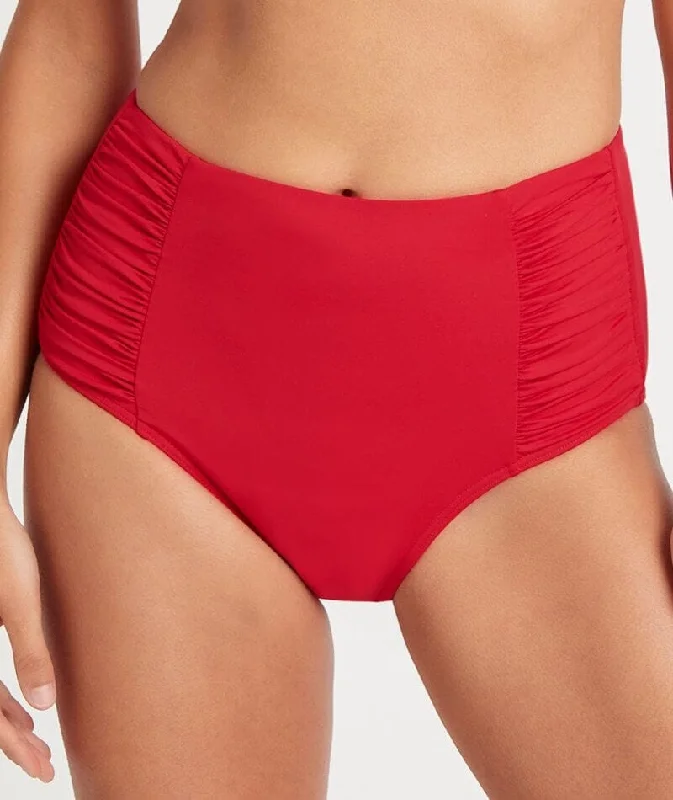 High - waisted bikini for a retro and tummy - flattering lookSea Level Eco Essentials Gathered Side High Waist Bikini Brief - Red High - waisted bikini for a retro and tummy - flattering lookSea Level Eco Essentials Gathered Side High Waist Bikini Brief - Red