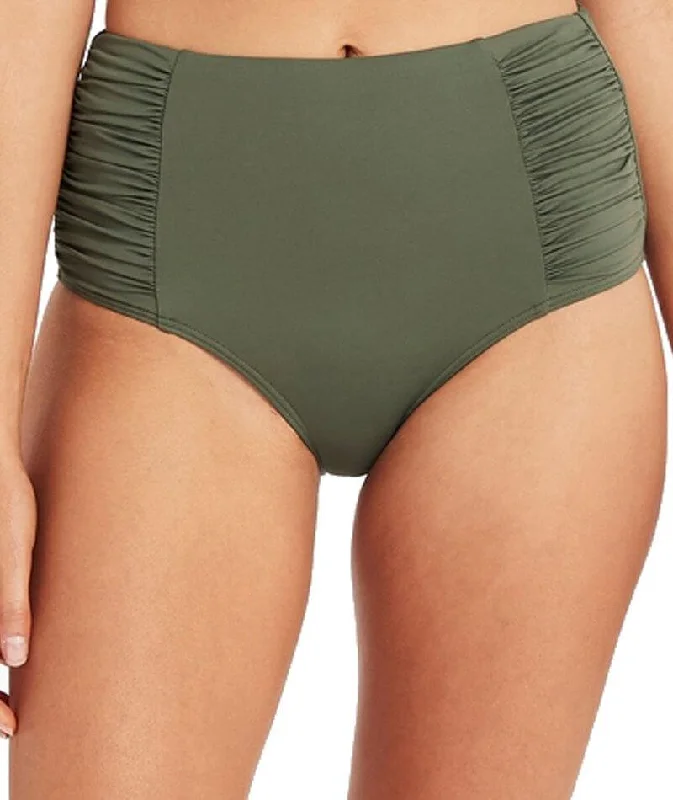 Metallic - finish bikini for a glamorous and eye - catching poolside lookSea Level Eco Essentials Gathered Side High Waist Brief - Khaki