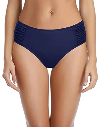 Push - up bikini top to enhance the bust for a confident beach appearanceStylish Women's Full Coverage Seamless Bikini Bottoms-Navy Blue