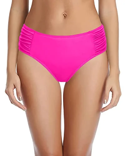 Striped bikini with a classic pattern for a timeless beach aestheticAdjustable Side Tie Cheeky Bikini Bottoms For Juniors-Neon Pink