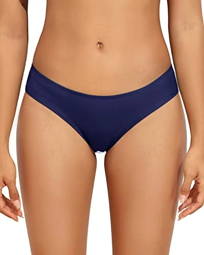 Metallic - finish bikini for a glamorous and eye - catching poolside lookSlimming High Cut Full Coverage Bikini Bottom-Navy Blue