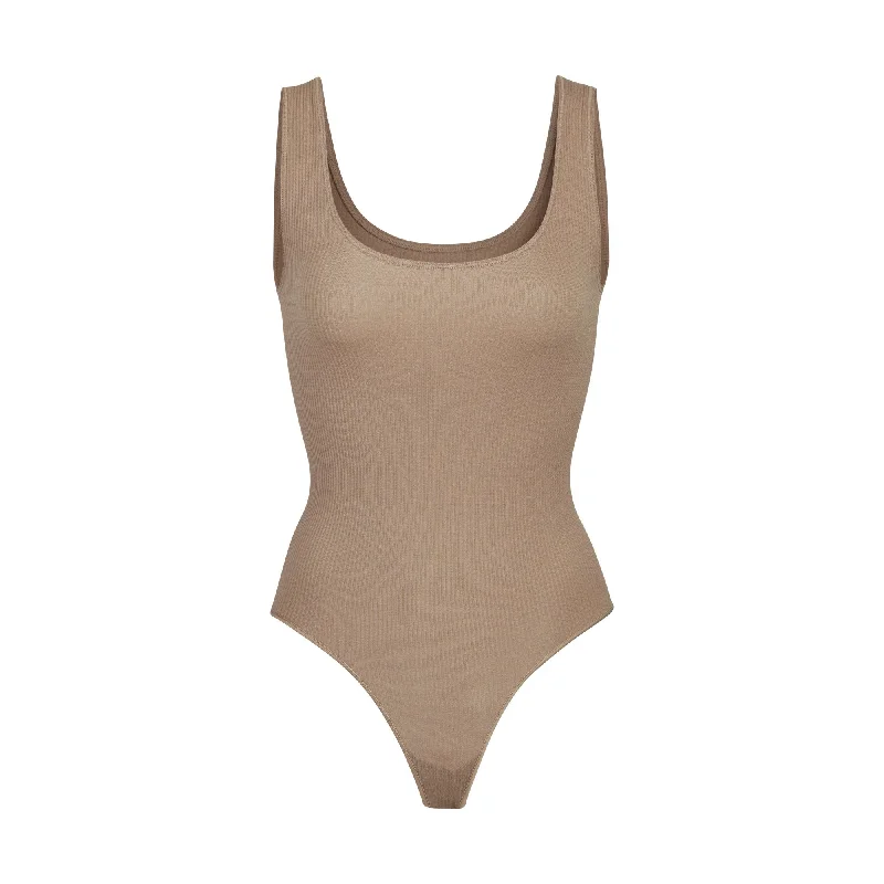 Thermal Bodysuits for Extra Warmth in WinterSTRETCH RIB SCOOP TANK BODYSUIT | DESERT