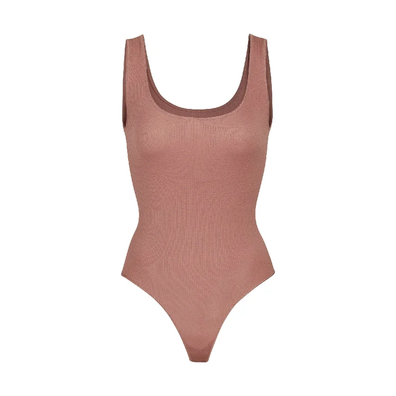 Maternity Bodysuits for Expecting Mothers' ComfortSTRETCH RIB SCOOP TANK BODYSUIT | ROSE CLAY