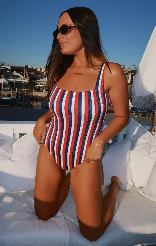 Plus size resort wear cover-ups for swimsuitsThe Ribbed One Piece ~ Americana Stripe Micro Rib