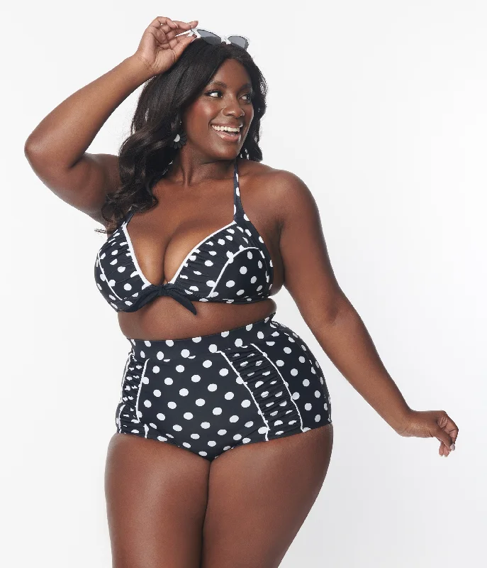 Plus size chlorine-resistant swimsuits for pool useUnique Vintage Plus Size Black & White Polka Dot Halter Swim Top