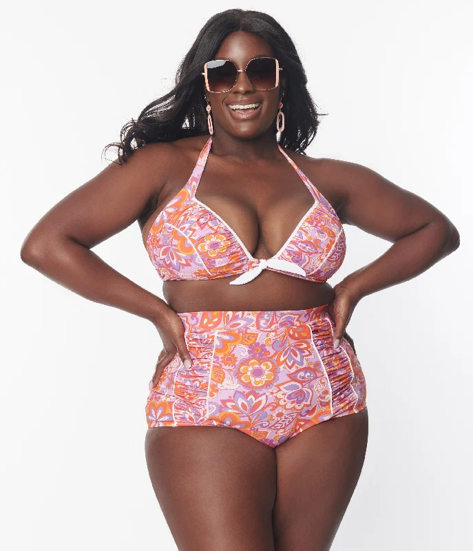 Plus size swimwear for cruise ship vacationsUnique Vintage Plus Size Bohemian Floral Ruched Swim Bottom