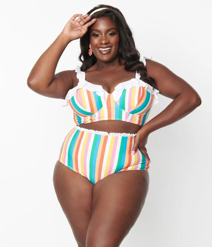 Plus size resort wear cover-ups for swimsuitsUnique Vintage Plus Size Rainbow Striped Cape May Swim Bottoms