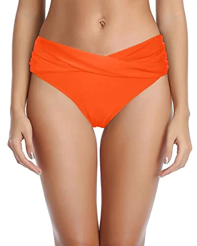 Striped bikini with a classic pattern for a timeless beach aestheticTwist Bikini Bottom Ruched Cheeky High Cut Bathing Suit Bottoms-Neon Orange