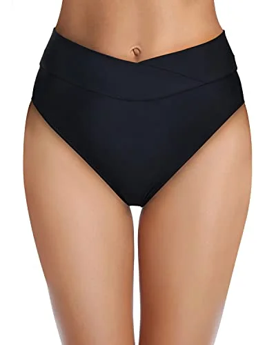Long - line bikini top for added support and a fashionable lookHigh Waisted Cheeky Swim Bottoms For Women-Black