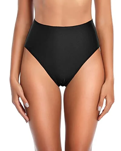 Long - line bikini top for added support and a fashionable lookRetro High Cut Bikini Bottoms Tummy Control For Women-Black